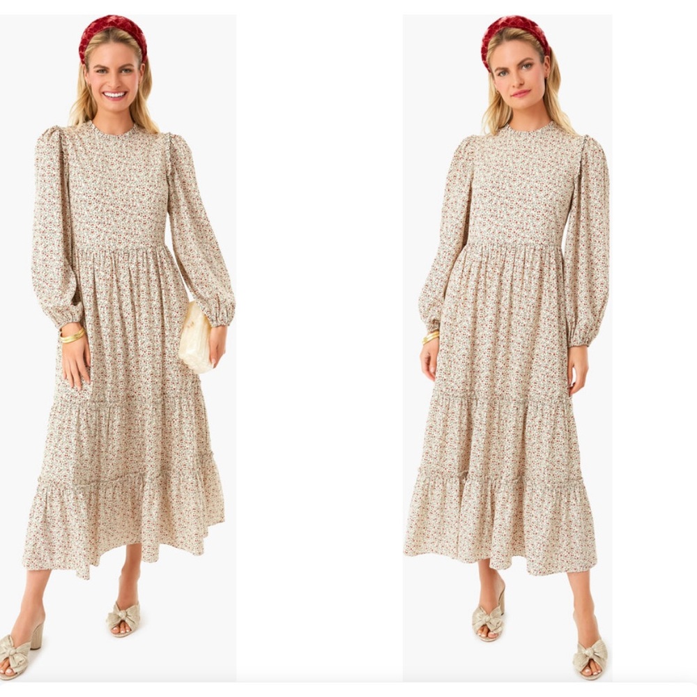Nwt Tuckernuck Hyacinth House Dress Cream Jesse Floral Tiered Midi Prairie  M